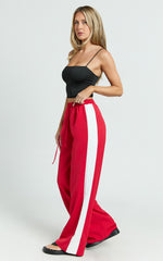 Davi Pants - Drawstring Waist Contrast Panel Tailored Pants in Red