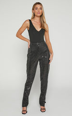 Deola Pant - Sequin High Waisted Skinny Leg in Black