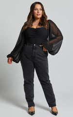 Dermot Bodysuit - Balloon Sleeve Bodysuit in Black