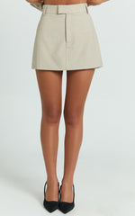 Desi Mini Skirt - Tailored Mid Waisted Skirt in Oatmeal