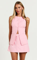 Desi Mini Skirt - Tailored Mid Waisted Skirt in Pale Pink