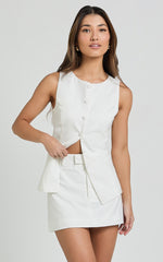 Desi Mini Skirt - Tailored Mid Waisted Skirt in Warm White