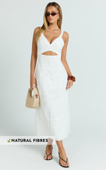 Dexter Midi Dress - V Neck A Line Dress in Off White