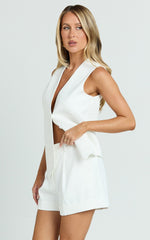 Diane Shorts - High Waisted Cuffed Single Pleated Tailored Shorts in White