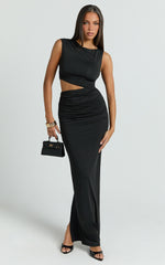 Dixie Maxi Dress - One Sleeve Cut Out Bodycon Dress in Black