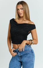 Dolores Top - Cowl Neck Lace Crop Top in Black