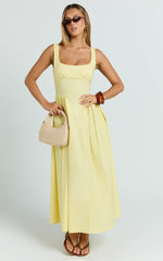 Donatella Midi Dress - Ruched Bust Fit And Flare Dress in Lemon