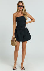 Donatella Mini Dress - Strapless Drop Waist Dress in Black