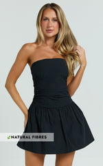 Donatella Mini Dress - Strapless Drop Waist Dress in Black