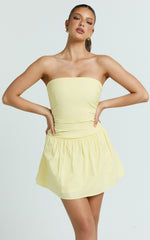 Donatella Mini Dress - Strapless Drop Waist Dress in Lemon