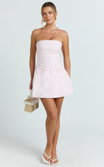 Donatella Mini Dress - Strapless Drop Waist Dress in Pink