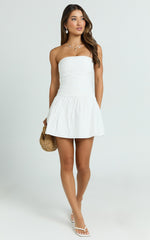 Donatella Mini Dress - Strapless Drop Waist Dress in White