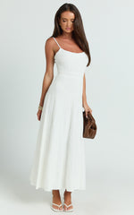 Donissa Midi Dress - Panelled Knit Dress in White