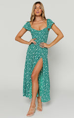Donissa Midi Dress - Thigh Split Flutter Sleeve Dress in Green