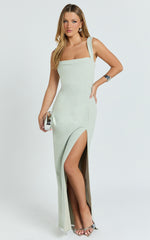 Donna Maxi Dress - Cowl Neck Column High Split Dress in Sage