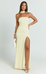 Dorothea Maxi Dress - Georgette Scarf Fit and Flare Dress in Lemon