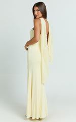 Dorothea Maxi Dress - Georgette Scarf Fit and Flare Dress in Lemon