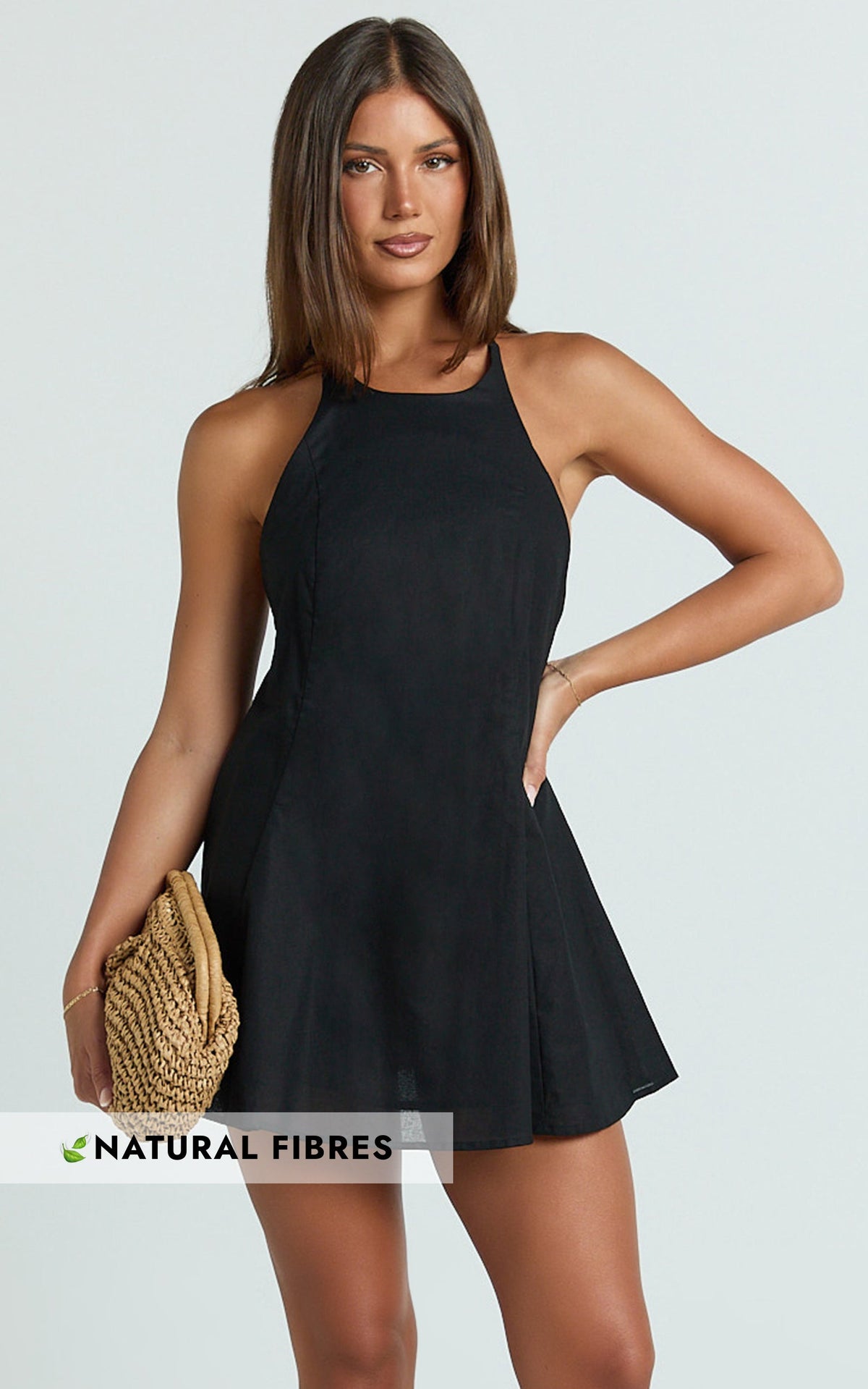 Dorothy Mini Dress - Backless Beaded Smock Mini Dress in Black