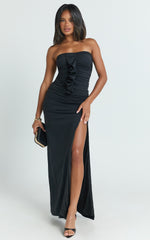 Edeline Maxi Dress - Strapless Sweetheart Ruched Bodycon Dress in Black