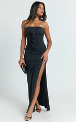 Edeline Maxi Dress - Strapless Sweetheart Ruched Bodycon Dress in Black