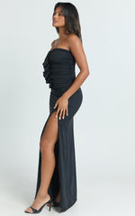 Edeline Maxi Dress - Strapless Sweetheart Ruched Bodycon Dress in Black