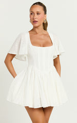 Edelyn Mini Dress - Corset Front Gathered Dress in White