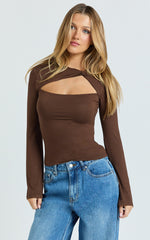 Edith Top - Twist Detail Long Sleeve Top in Chocolate
