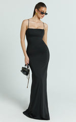 Edna Maxi Dress - Straight Neck A Line Maxi Dress in Black