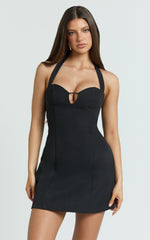 Effie Mini Dress - Halter Sweetheart Neck A Line Dress in Black