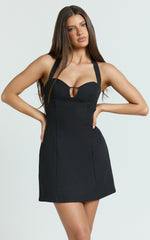 Effie Mini Dress - Halter Sweetheart Neck A Line Dress in Black