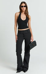 Elliot Pants - Mid Rise Pinstripe Bootleg Pants in Black