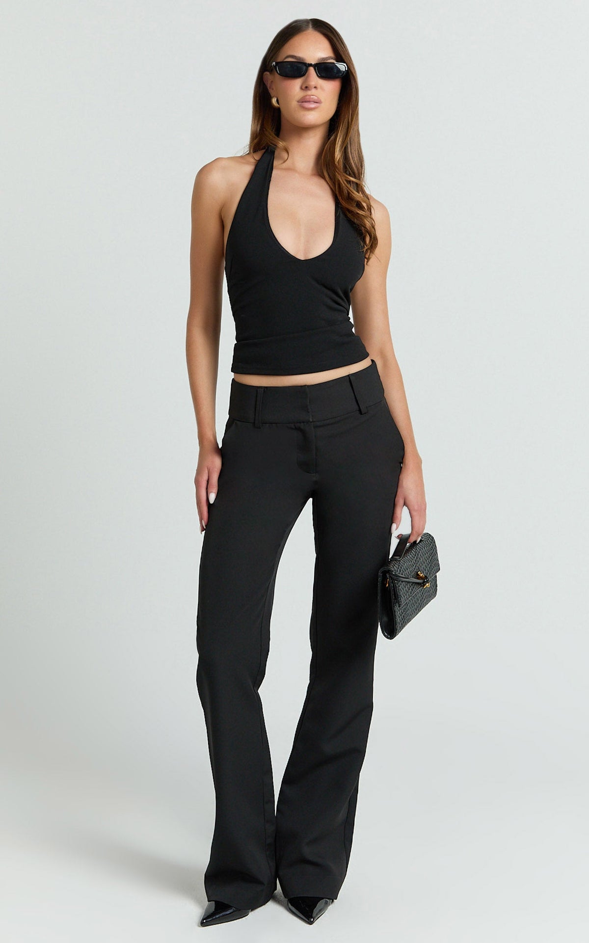 Elliot Pants - Mid Rise Pinstripe Bootleg Pants in Black