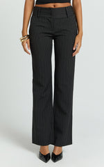 Elliot Pants - Mid Rise Pinstripe Bootleg Pants in Black Pinstripe