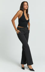 Elliot Pants - Mid Rise Pinstripe Bootleg Pants in Black Pinstripe