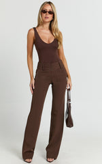 Elliot Pants - Mid Rise Pinstripe Bootleg Pants in Brown Stripe