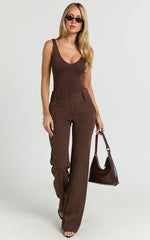 Elliot Pants - Mid Rise Pinstripe Bootleg Pants in Brown Stripe