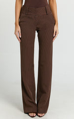 Elliot Pants - Mid Rise Pinstripe Bootleg Pants in Brown Stripe