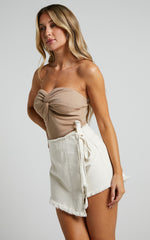 Ellyza Skort - Recycled Cotton Frayed Edge Wrap Denim Skort in Ecru