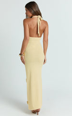 Elodie Maxi Dress - Halter 3D Floral Knit Dress in Lemon