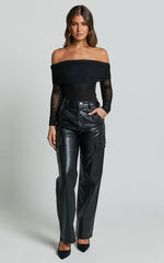 Elviera Pants - High Waisted Faux Leather Cargo Pants in Black