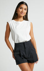 Elyssa Shorts - Pleat Detail Shorts in Black