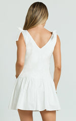 Elyza Mini Dress - neck Tierred Dress in White