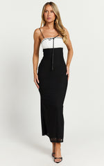 Emelia Midi Dress - Strappy Straight Neck Ruched Bust Dress in Black