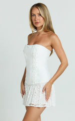 Emerie Mini Dress - Strapless Drop Waist Pleated Dress in Cream