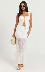 Emilia Maxi Skirt - Lace Gathered Panel Maxi Skirt in White