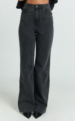 Emman Jeans - High Waisted Cotton Wide Leg Denim Jeans in Black