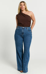 Emman Jeans - High Waisted Cotton Wide Leg Denim Jeans in Dark Blue Wash