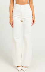 Emman Jeans - High Waisted Cotton Wide Leg Denim Jeans in Ecru