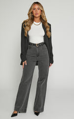 Emman Jeans - High Waisted Cotton Wide Leg Denim Jeans in Washed Black