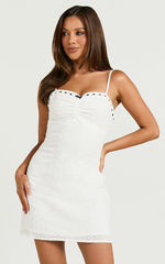 Erlinda Mini Dress - Tie Front Cut Out Detail Mini Dress in White